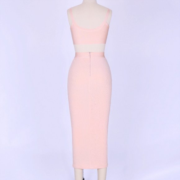 Two Piece Bandage Crop Top & Midi Skirt #1310 - Picture 4 of 5